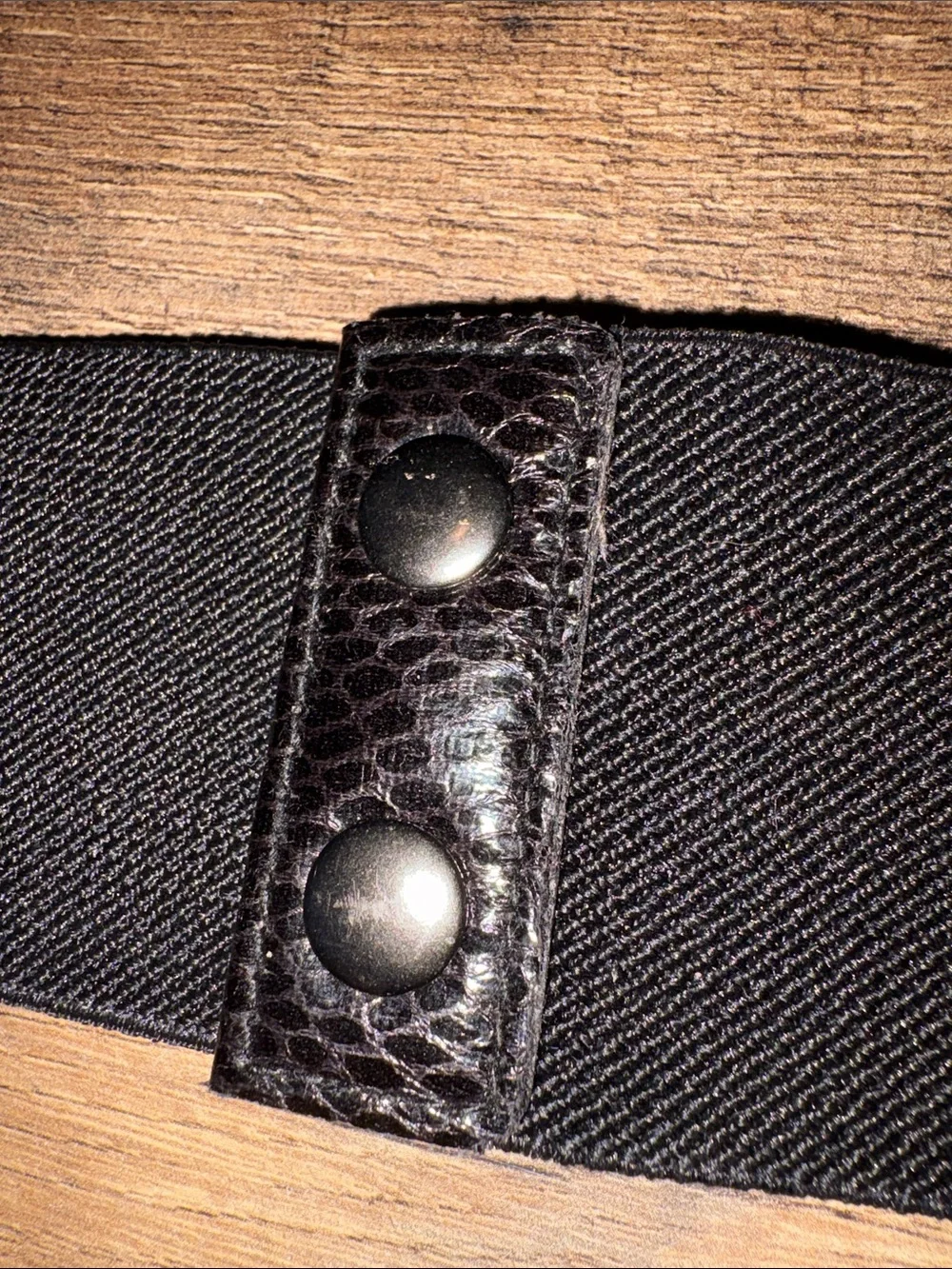 Vintage Black Wide Elastic Belt with Snaps & Metal Detail Large/34 Inch Waist